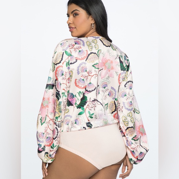 Eloquii Floral Print Wrap Front Bodysuit 16 - Picture 7 of 10